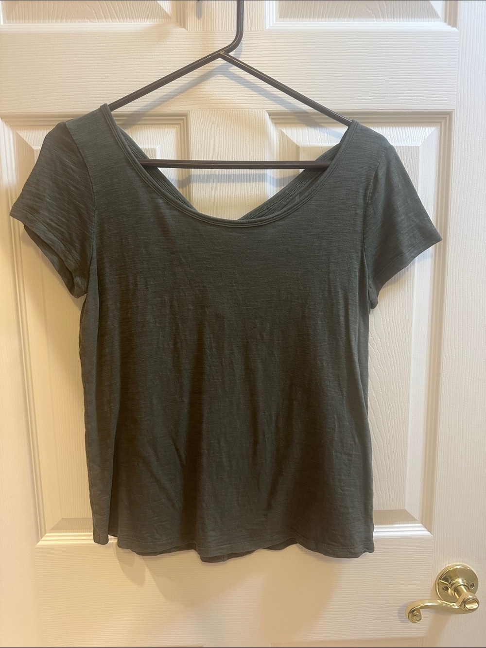 White House Black Market Olive Green Scoop Neck Short Sleeve Top
